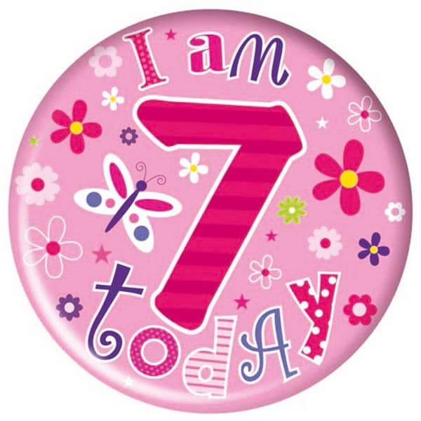 Simon Elvin Childrens/Girls I Am 7 Today Giant Badge White/Pink One Size