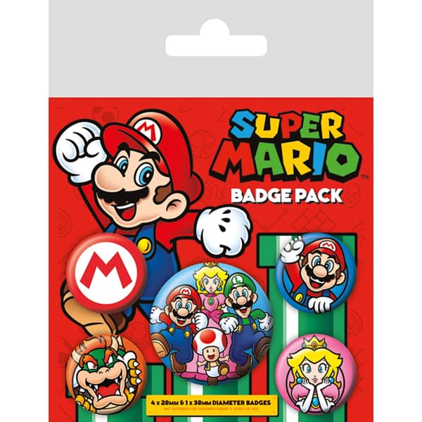 Super Mario Sæt med badge (pakke med 5)