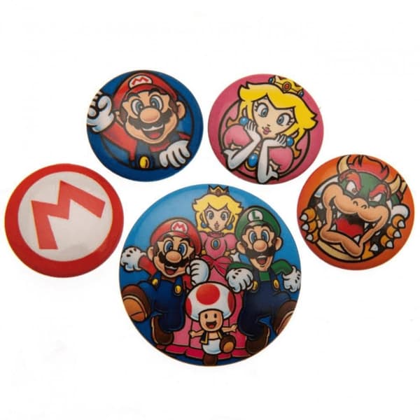 Super Mario Badge Set (Pack of 5) Multicoloured One Size