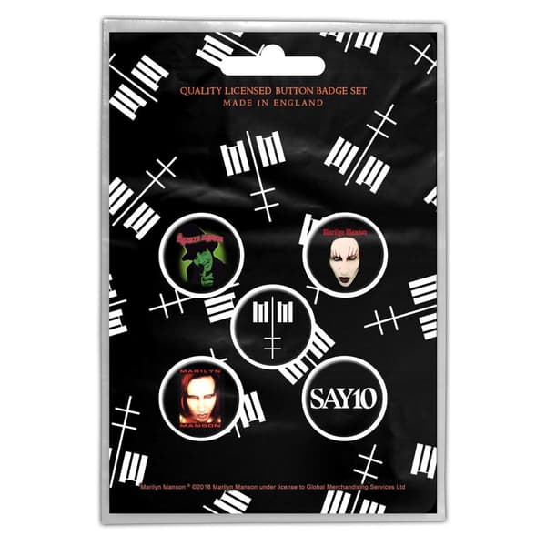 Marilyn Manson Logo Cross Badge Set (Pack of 5) Black/White One Size