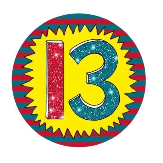 Rachel Ellen Wow Glitter 13th Birthday Party Badge Yellow/Green/Red One Size