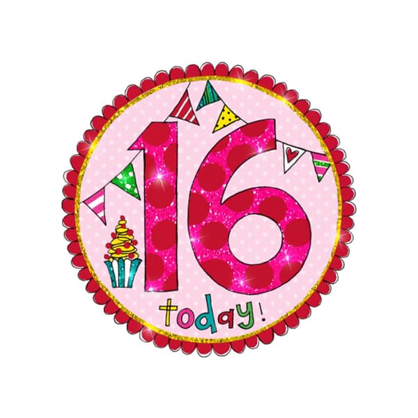 Rachel Ellen Glitter 16th Birthday Badge Pink/Red/Gold One Size
