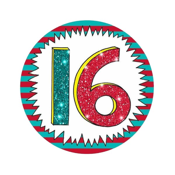 Rachel Ellen Wow Glitter 16th Birthday Badge White/Blue/Red One Size