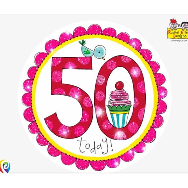 Rachel Ellen Glitter 50th Birthday Party Badge Pink/White One Size