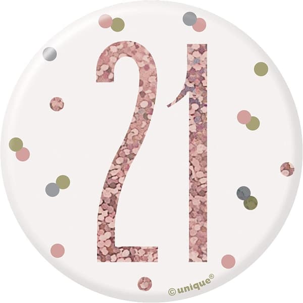 Unique Party Glitter 21st Birthday Badge Rose Gold/White One Size