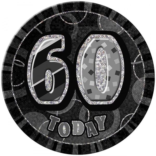 Unique Party Glitz 60th Birthday Badge Black/Silver One Size