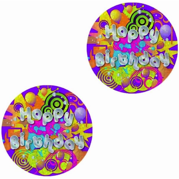 Amscan Holographic Happy Birthday Badge Purple/Green/Yellow One Size