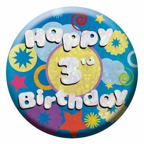 Amscan Holographic 3rd Birthday Badge Multicoloured One Size