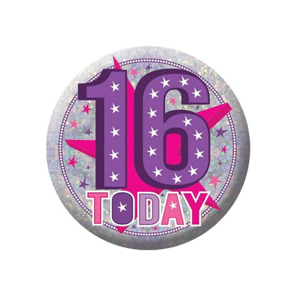 Amscan 16 Today Holographic Badge Purple/Pink/Grey One Size
