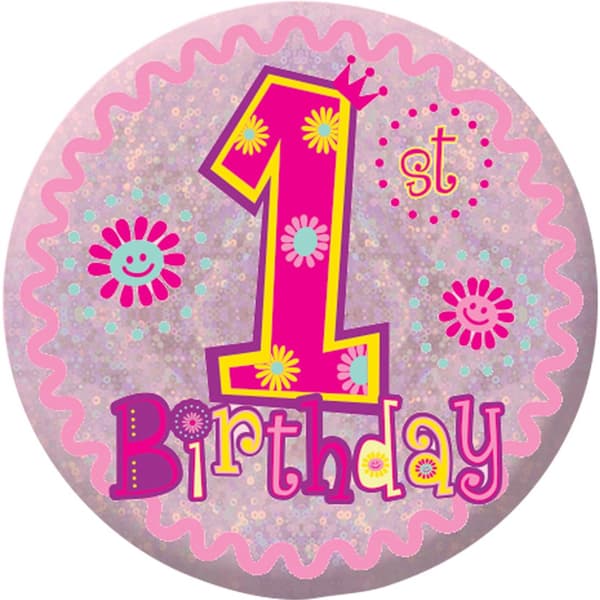 Amscan Holographic 1st Birthday Party Badge Pink One Size