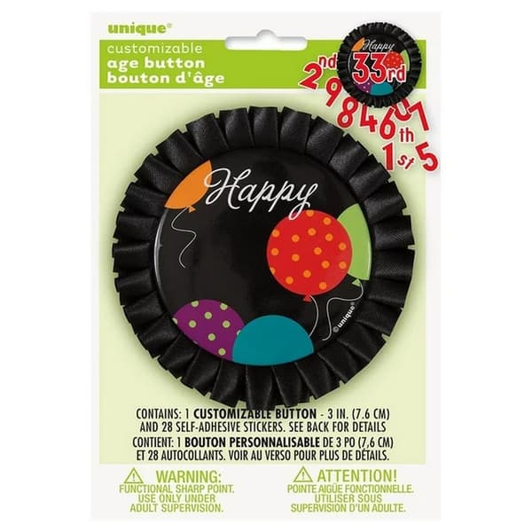 Unique Party Customisable Happy Birthday Button Set Black One Size