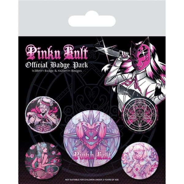 Pinku Kult Deliciously Dark Badge (Pack of 5) Black/Pink One Size
