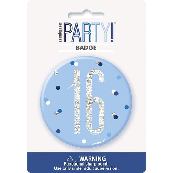 Unique Party Prismatic 16th Birthday Badge Blue/Silver One Size