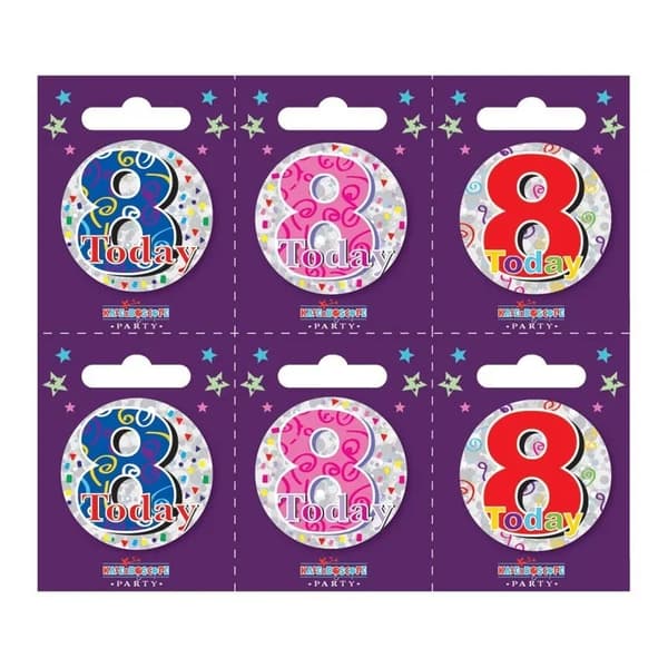 Apac Today 8th Birthday Badge (Pack of 6) Multicoloured One Size