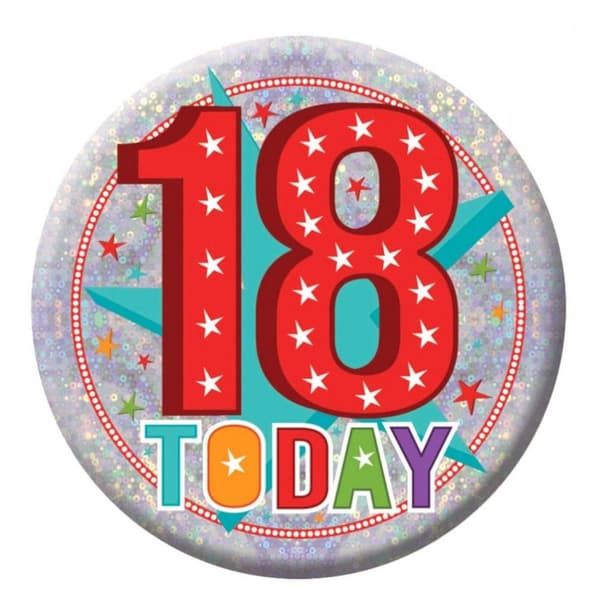 Amscan 18 Today Holographic Badge White/Red/Blue One Size