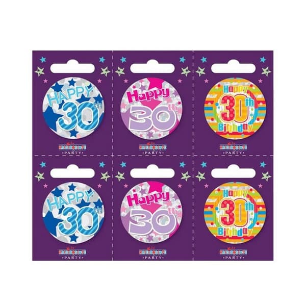 Kaleidoscope 30-årsbadge med olika motiv (6-pack) Multicoloured One Size