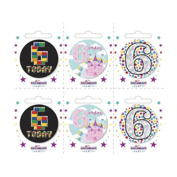 Kaleidoscope 6 Today Assorted Designs Badge Set (Pack of 6) Multicoloured S