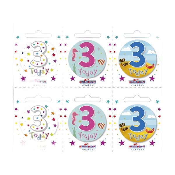 Apac Badge med olika motiv för 3:e födelsedag (6-pack) Multicoloured One Size