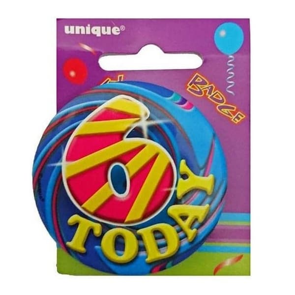 Unique Party Idag Swirl 6-årsdag Badge Blue/Red/Yellow One Size