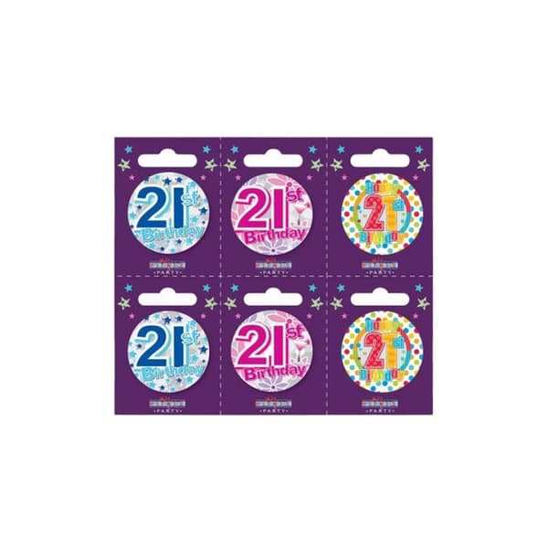 Kaleidoscope 21st Birthday Badge Set (Pack of 6) Multicoloured One Size