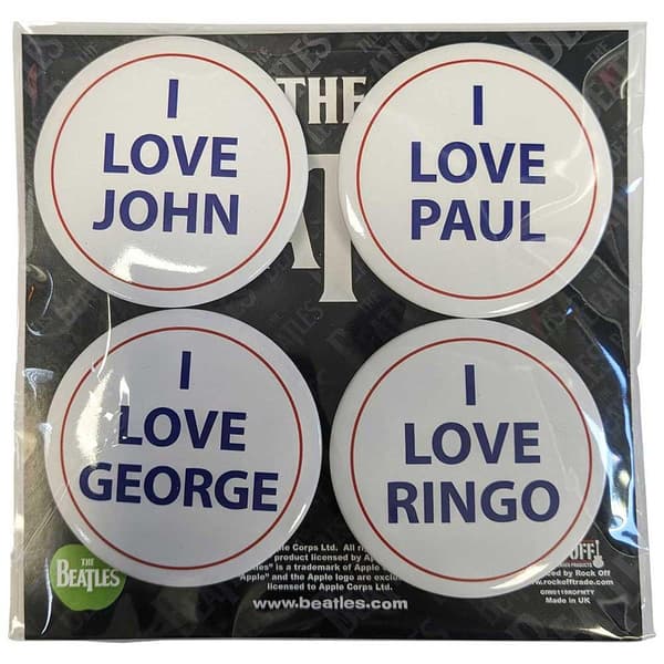 The Beatles I Love Badge (Pack of 4)