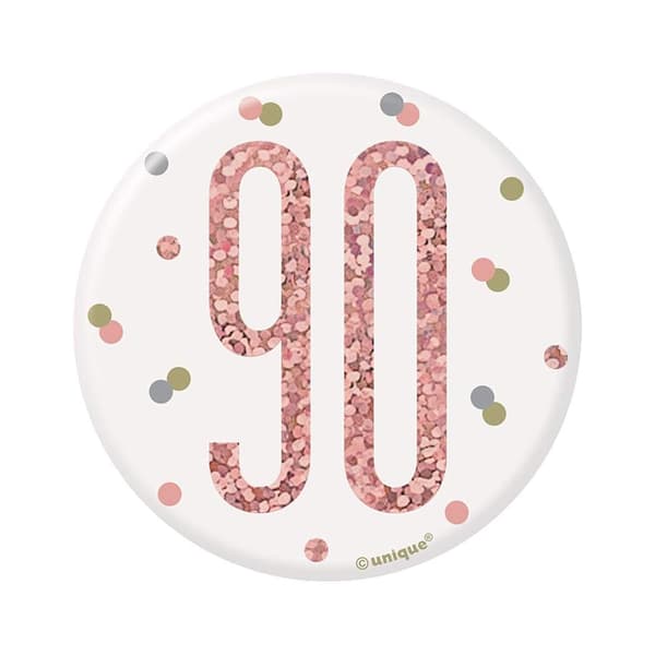 Unique Party 90 Number Glitter Badge Rose Gold One Size