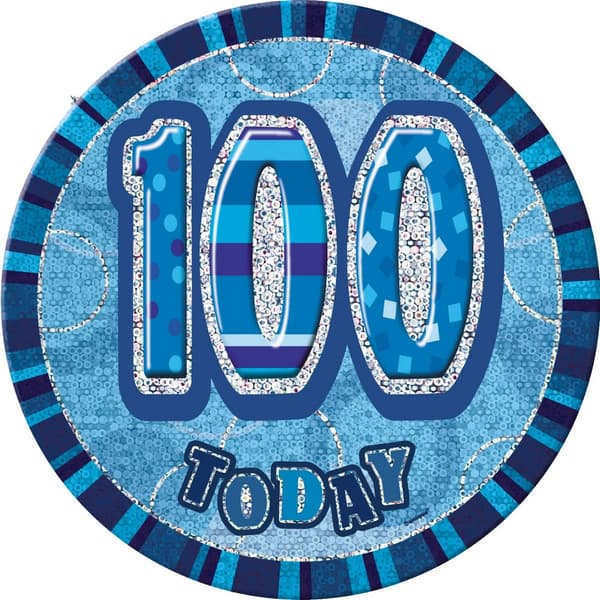 Unique Party 100 Today Glitz Birthday Party Badge Blue/Silver One Size