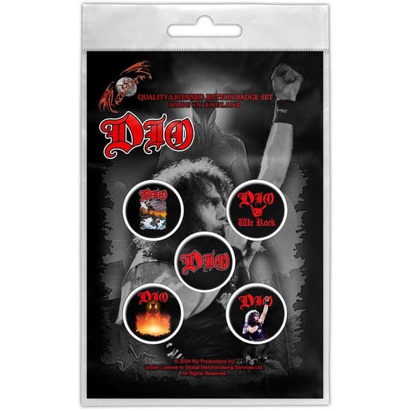 Dio We Rock Badge Set (Pack of 5) Black/Red One Size