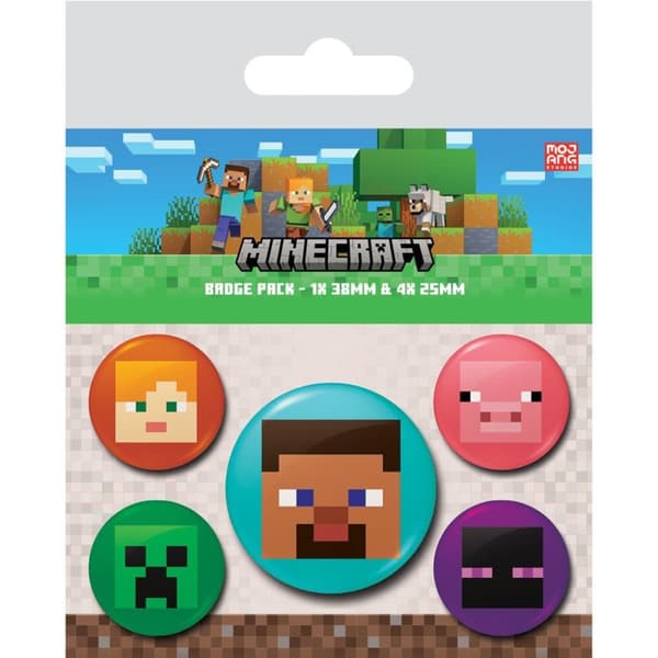 Minecraft Faces Badge (Pack of 5) Multicoloured One Size