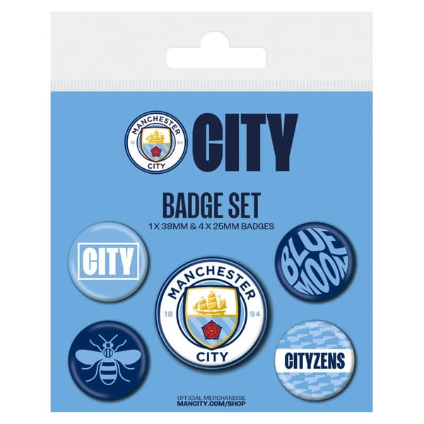 Manchester City FC The Cityzens Badge (Pack of 5) Blue/White One Size