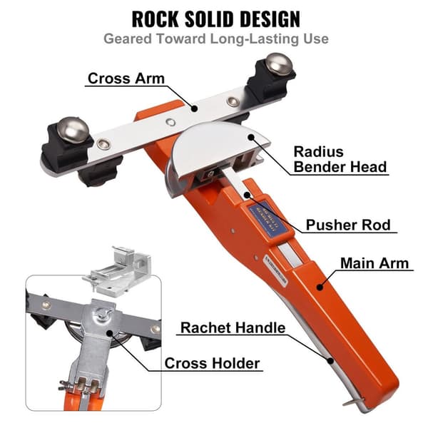 spärrrörsbockare kit med 7 utbytbara bockformar, dubbelriktad 90° böj, ergonomisk design, robust och hållbar