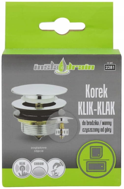 Bruseafløb, badekar, klik-klak-prop