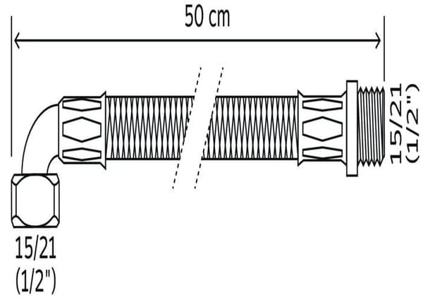 SOMATHERM Sanitetsslang i rostfritt stål ACS DN8 - Standardflöde - L 50cm - Hane Rak 1/2" och armbåge - Hona - Roterande mutter 1/2"