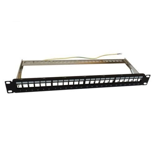 1U lappkorg för 24 Keystone RJ45-kontakter - WP - WPC-PAN-BF24 - Svart