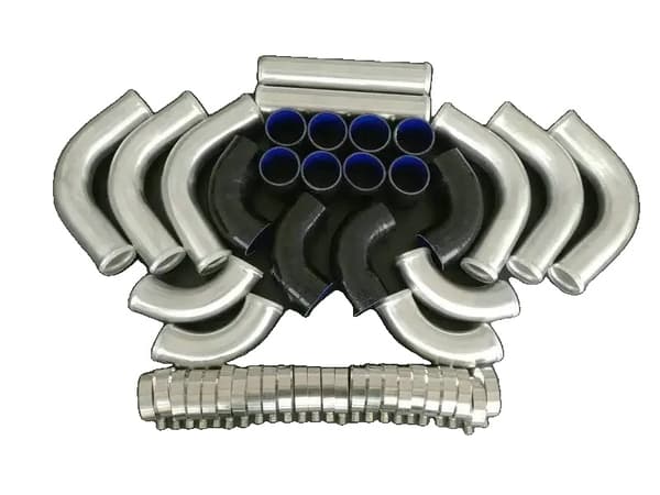 Universell intercooler turbo rörsystem, hållbar aluminiumkonstruktion, silikon slangar ingår,SVART