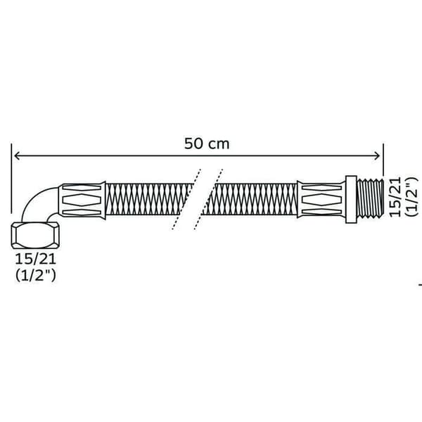 SOMATHERM Sanitetsslang i rostfritt stål ACS DN8 - Standardflöde - L 50cm - Hane Rak 1/2" och armbåge - Hona - Roterande mutter 1/2"
