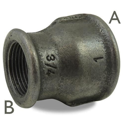 MANCHON RÉDUIT FEMELLE-FEMELLE EN FONTE MALLEABLE, NOIR 1"X3-4