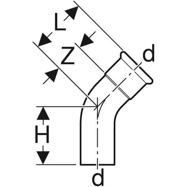Coude GEBERIT Mapress Koppar med koppling - 45° Ø35 mm - 60706