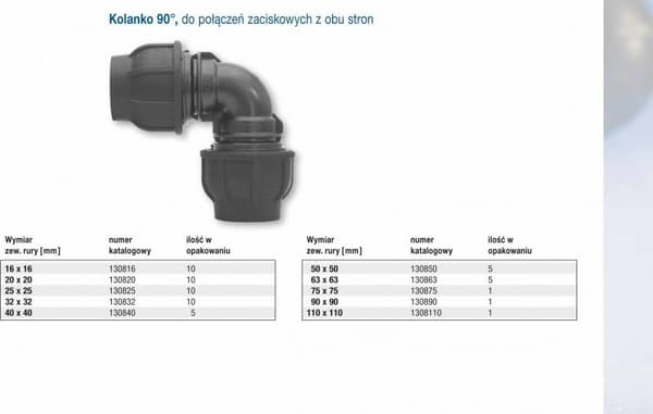PP klemmebøjning 90 grader 40x40 PN16, til PE-rør, sort