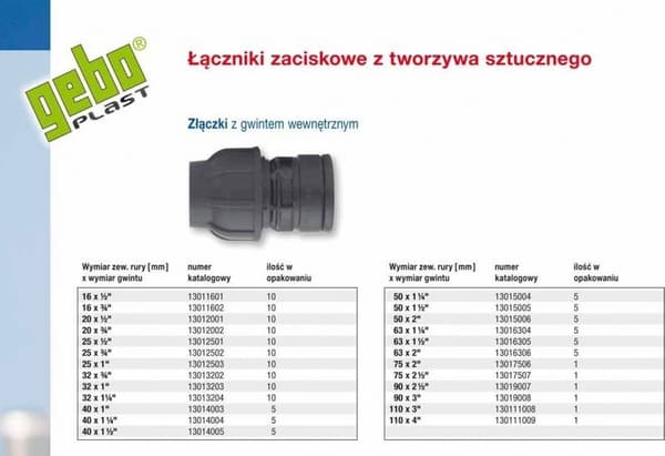 Puristusliitin PP 63x6/4"" GW sisäkierre PN16, PE-putkille, musta