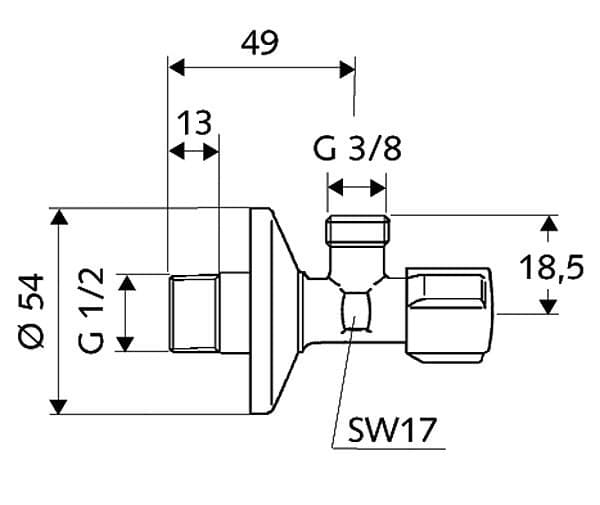 Komfortvinkelreguleringsventil 1/2"x3/8" uden møtrik, forkromet