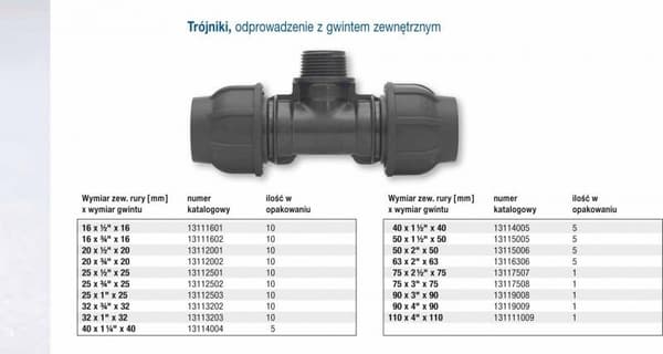 PP kompressions-T-stykke 90 grader 25x1/2"x25 GZ udvendig gevind PN16, til PE-rør, sort