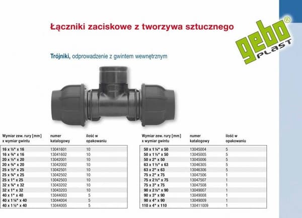 PP kompressions-T-stykke 90 grader 25x1"x25 GW indvendig gevind PN16, til PE-rør, sort