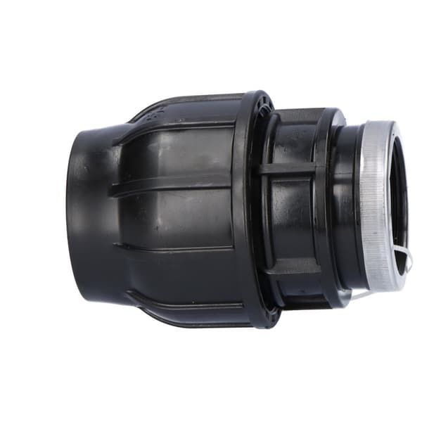 Kompressionsfitting PP 63x2"" GW indvendig gevind PN16, til PE-rør, sort