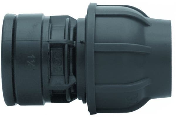 Kompressionsfitting PP 63x2"" GW indvendig gevind PN16, til PE-rør, sort