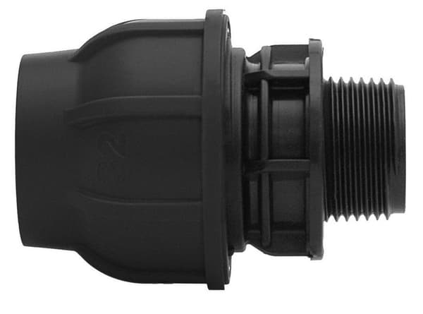 Kompressionsfitting PP 63x2"" GZ udvendig gevind PN16, til PE-rør, sort