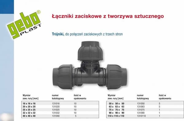 PP kompressions-T-stykke 90 grader 40x32x40 PN16, til PE-rør, sort