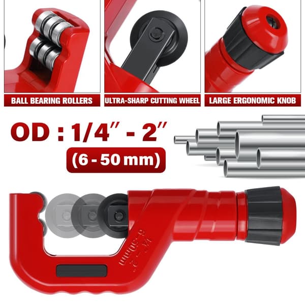 4-1 röravskärare, kraftig röravskärare 1/4''-2'' OD, Mini Pipe Cutter 1/8''-7/8''OD, Mini Kopparrörsskärare med gradningsverktyg, PVC/Aluminium/ Plast