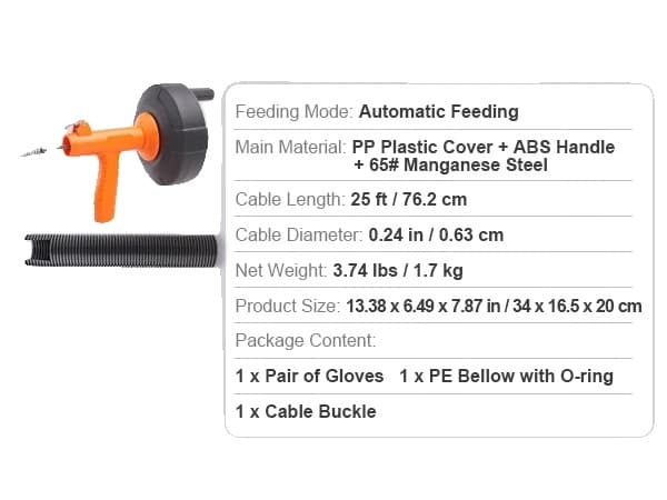 Drænrør, elektrisk boremaskine kompatibel, fleksibel 25 fods kabel,Automatisk Fodring Automatic Feeding