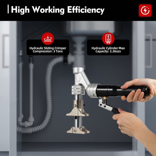 Hydraulinen liukusukkatyökalu, 3 tonnin puristus, 70 ml hydraulinen sylinteri, säädettävä 360° puristuspää